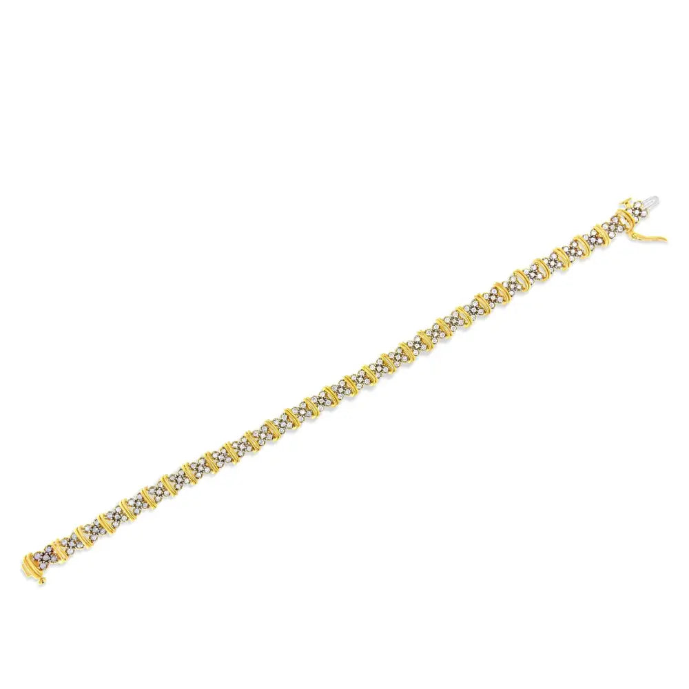 2.0 Cttw Diamond X-Cluster Link Bracelet in Yellow Gold over Silver 7 Inch