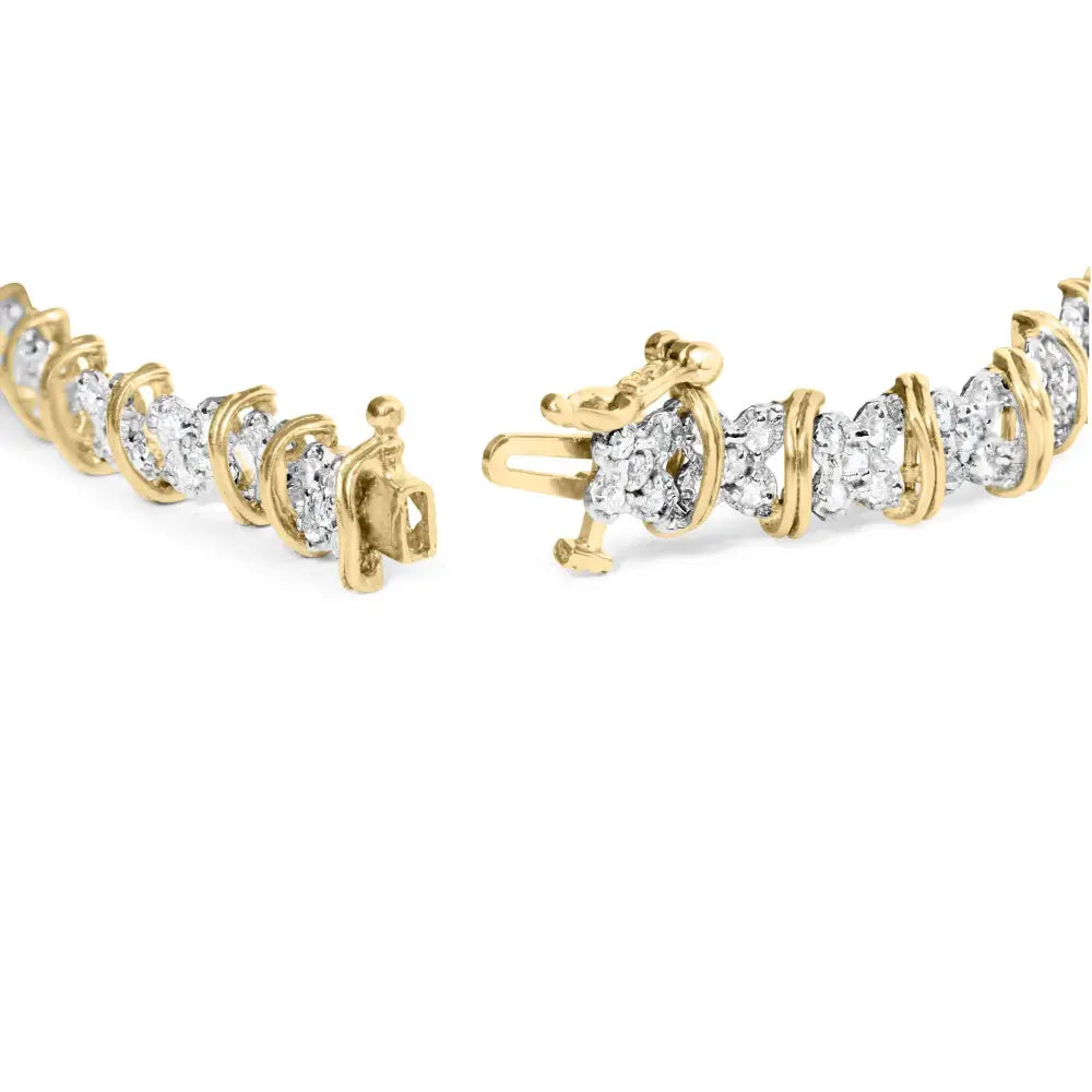 2.0 Cttw Diamond X-Cluster Link Bracelet in Yellow Gold over Silver 7 Inch