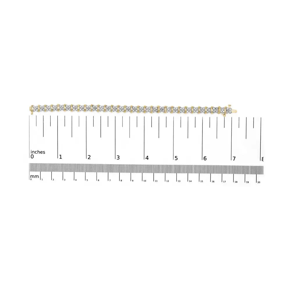 2.0 Cttw Diamond X-Cluster Link Bracelet in Yellow Gold over Silver 7 Inch