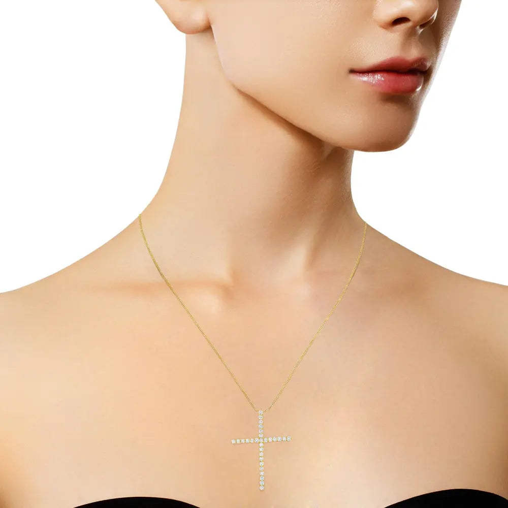 3 Cttw Diamond Cross Pendant Necklace in Gold-Plated Sterling Silver