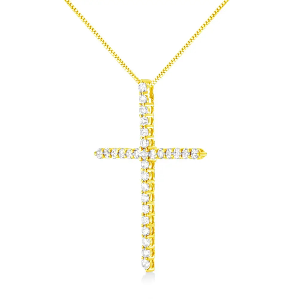 3 Cttw Diamond Cross Pendant Necklace in Gold-Plated Sterling Silver