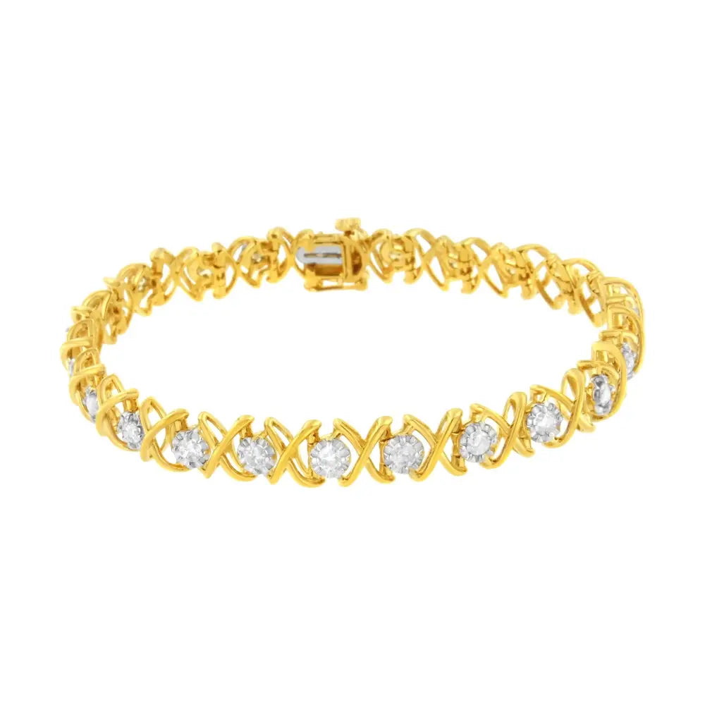 2.0 Cttw Diamond XOXO Link Bracelet in 10K Gold Plated Silver 7.25 Inch