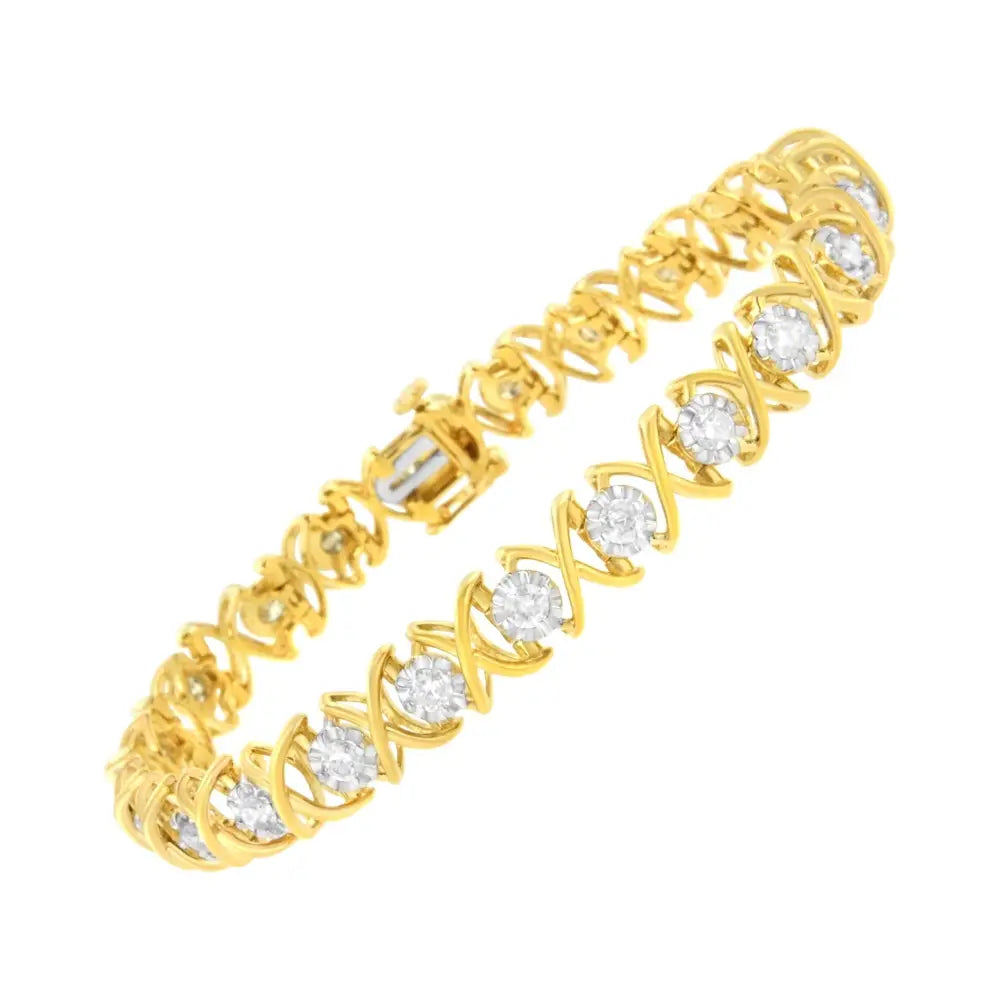 2.0 Cttw Diamond XOXO Link Bracelet in 10K Gold Plated Silver 7.25 Inch