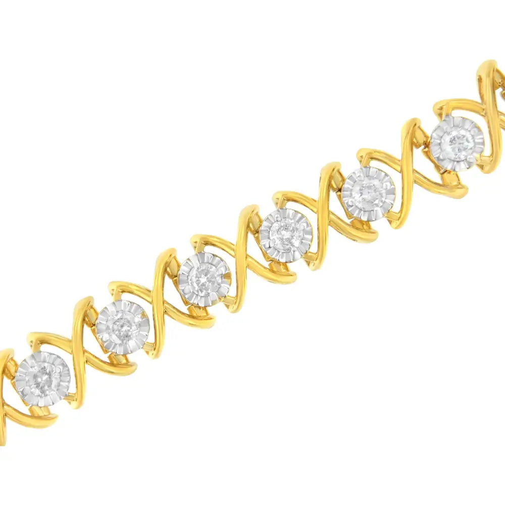 2.0 Cttw Diamond XOXO Link Bracelet in 10K Gold Plated Silver 7.25 Inch