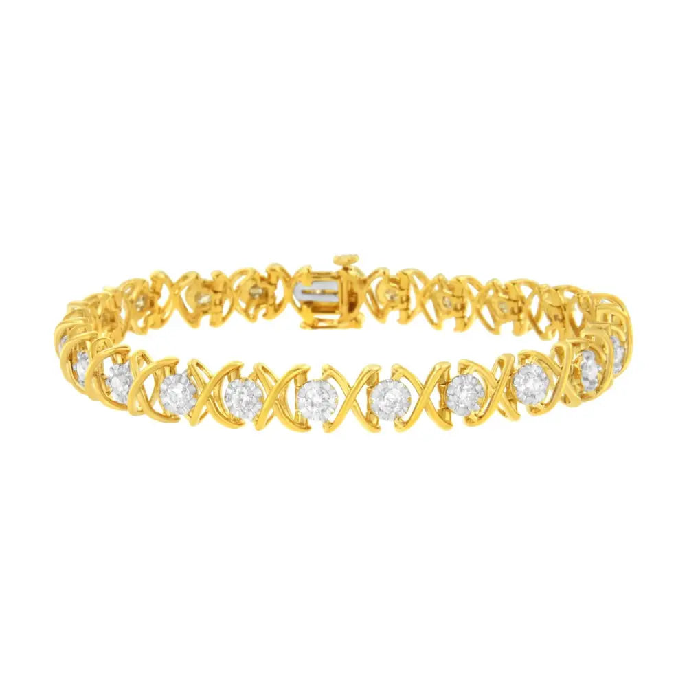 2.0 Cttw Diamond XOXO Link Bracelet in 10K Gold Plated Silver 7.25 Inch