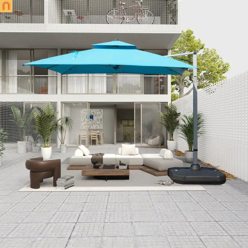 Patio Umbrella Cantilever Square Lake Blue 10 Ft UPF50 360 Rotation