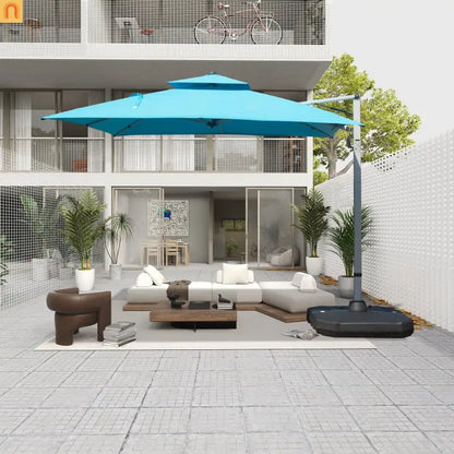 Patio Umbrella Cantilever Square Lake Blue 10 Ft UPF50 360 Rotation