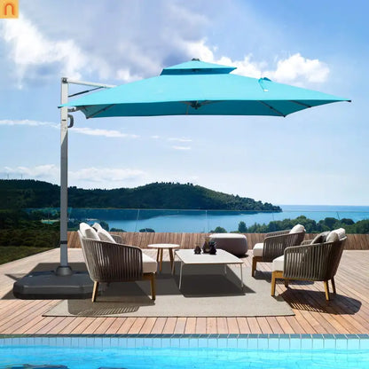 Patio Umbrella Cantilever Square Lake Blue 10 Ft UPF50 360 Rotation