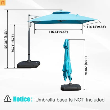 Patio Umbrella Cantilever Square Lake Blue 10 Ft UPF50 360 Rotation