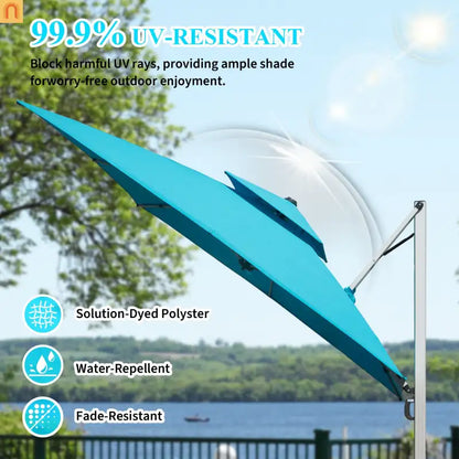 Patio Umbrella Cantilever Square Lake Blue 10 Ft UPF50 360 Rotation