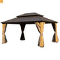 Hardtop Gazebo Cedar Wood Brown 10x14 ft with Curtains and Netting