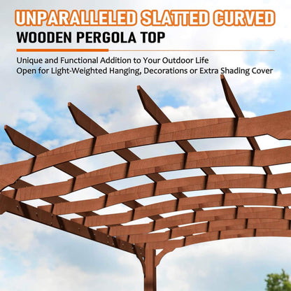 [12X14FT] Alora Luxury Outdoor All-Season Backyard Cedar Wood Gazebo Pergola With Arched Roof And Stakes For Patios (SAK68194)