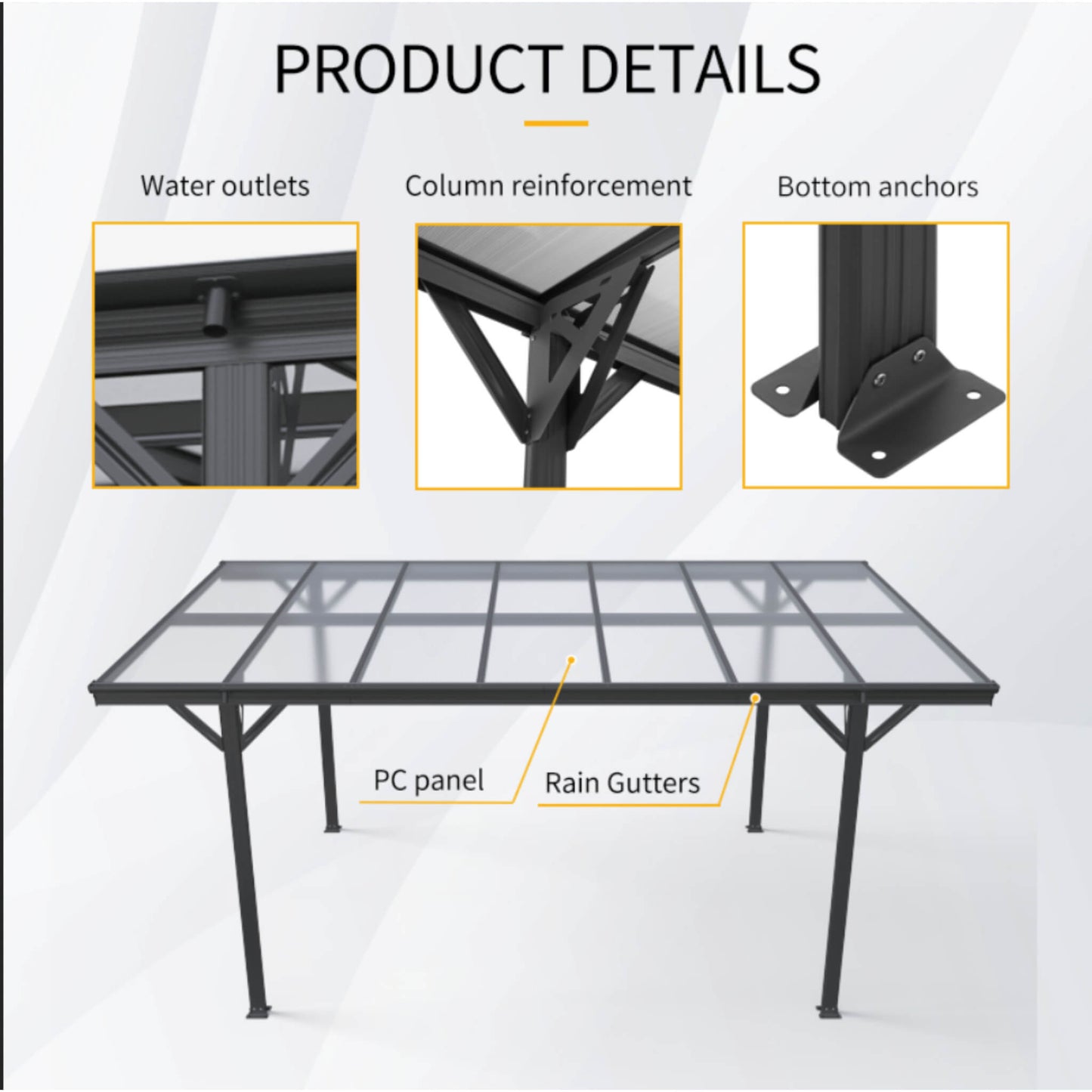 [10X16FT] Alora Heavy-Duty Outdoor Driveway Pergola With Aluminum Alloy Frame And Polycarbonate Panels (SAK47395)