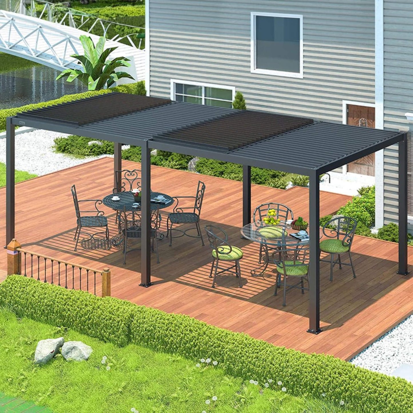 [10X19FT] Alora Premium Full Aluminum Patio Outdoor Louvered Pergola With Adjustable Hardtop Roof (SAK86352)