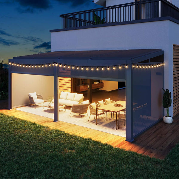 Alora Luxury Wall-Mounted Aluminum Louvered Pergola With Pull-Down Screens (SAK91537)