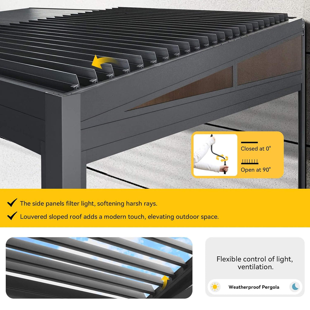 Alora Luxury Wall-Mounted Aluminum Louvered Pergola With Pull-Down Screens (SAK91537)