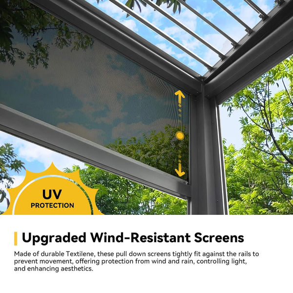 Alora Luxury Wall-Mounted Aluminum Louvered Pergola With Pull-Down Screens (SAK91537)