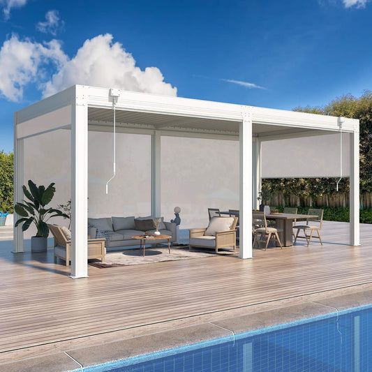 Alora Louvered Aluminum Pergola With Adjustable Roof And Pull-Down Screens (SAK46817)