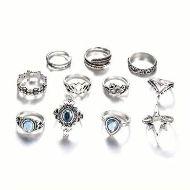 11-Pieces: Vintage Synthetic Gemstone Ring Set