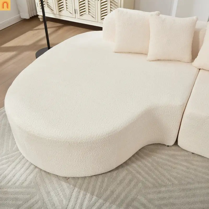 Sectional Sofa Curved Chaise Chenille Ivory 3 Seat 112 In 5 Pillows
