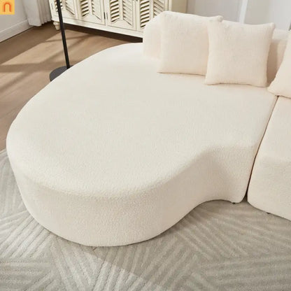 Sectional Sofa Curved Chaise Chenille Ivory 3 Seat 112 In 5 Pillows