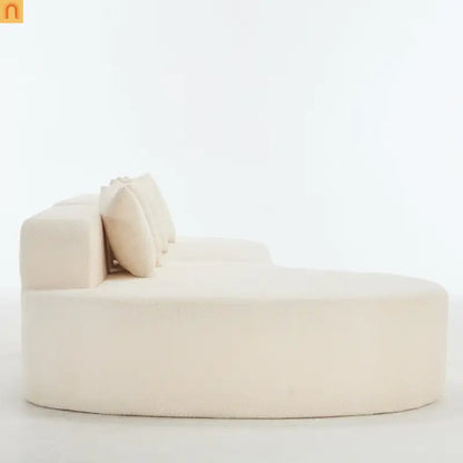 Sectional Sofa Curved Chaise Chenille Ivory 3 Seat 112 In 5 Pillows