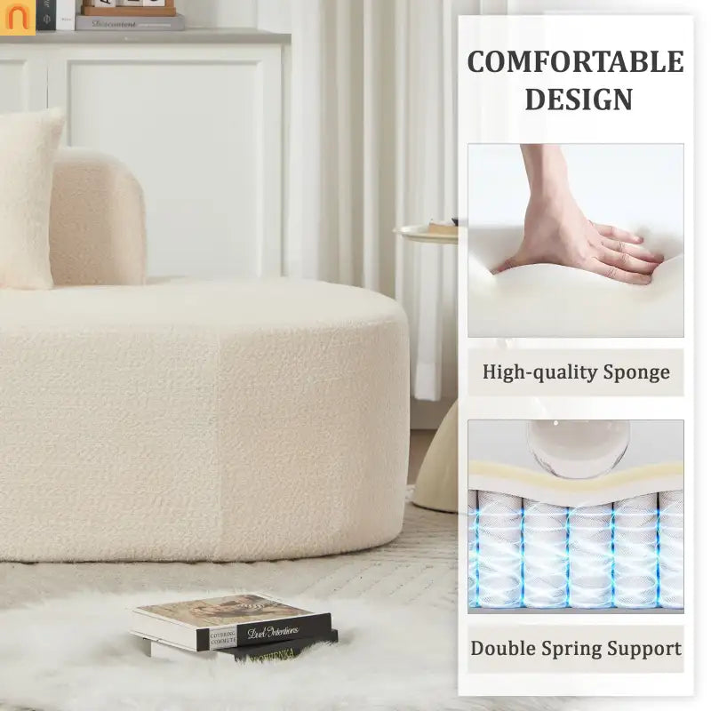 Sectional Sofa Curved Chaise Chenille Ivory 3 Seat 112 In 5 Pillows
