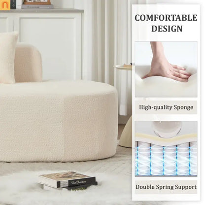 Sectional Sofa Curved Chaise Chenille Ivory 3 Seat 112 In 5 Pillows