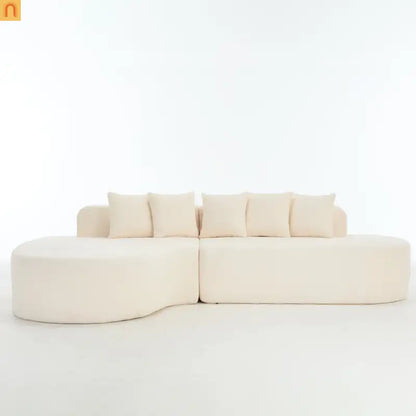Sectional Sofa Curved Chaise Chenille Ivory 3 Seat 112 In 5 Pillows