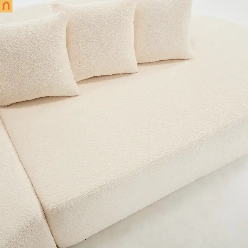 Sectional Sofa Curved Chaise Chenille Ivory 3 Seat 112 In 5 Pillows