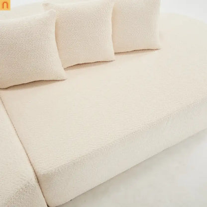 Sectional Sofa Curved Chaise Chenille Ivory 3 Seat 112 In 5 Pillows