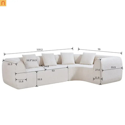 Sectional Sofa Curved L-Shape High-Density Foam Almond 4 Seat 110 In
