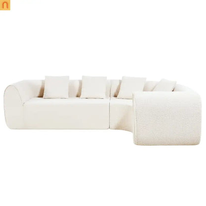 Sectional Sofa Curved L-Shape High-Density Foam White 4 Seat 110 In