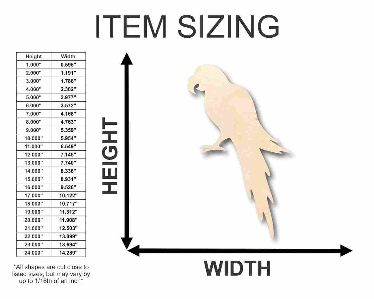 Unfinished Wood Parrot Shape - Animal - Wildlife - Pet - Craft - up to 46" DIY