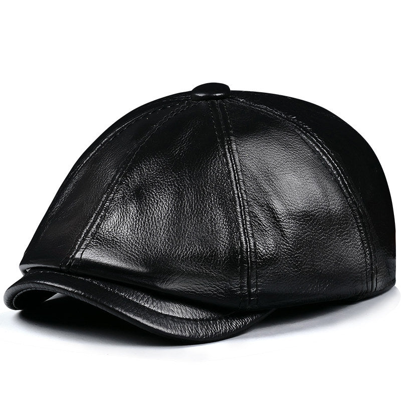 Mens Vintage Beret Leather Octagonal Cap