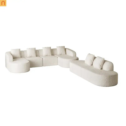 Sofa L-Shape Curved Modular Lychee Polyester White 6 Seat 112 In