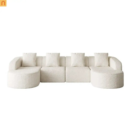 Sofa L-Shape Curved Modular Lychee Polyester White 6 Seat 112 In