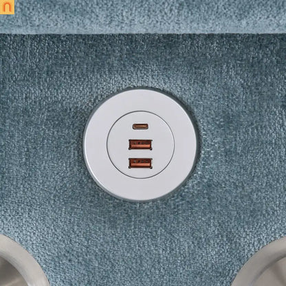 Sectional Sofa Chenille Light Blue 2 Seat USB Ports 2 Ottomans 111 In
