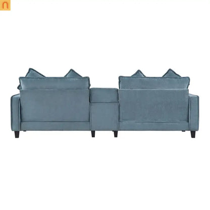 Sectional Sofa Chenille Light Blue 2 Seat USB Ports 2 Ottomans 111 In