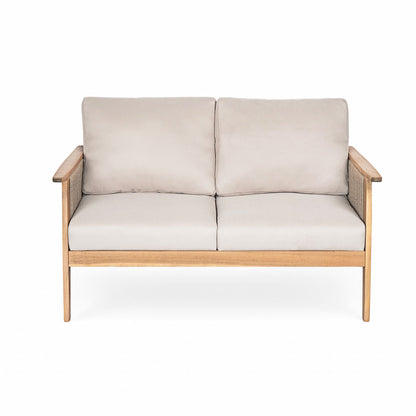 Outdoor Conversation Set 4 Piece Acacia Wood Rope