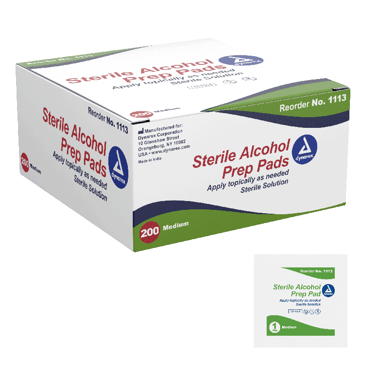 Dynarex Alcohol Prep Pad - Sterile, Medium, 200/bx, 10bxs/case (2000 Count)