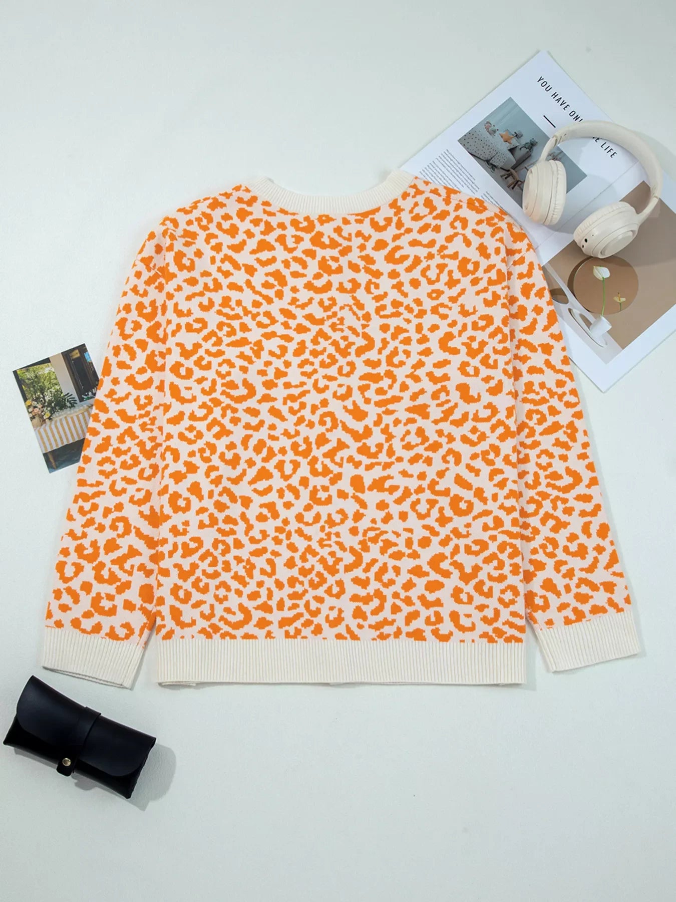 Leopard Drop Shoulder Chunky Knitted Cardigan