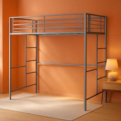 Silver Metal Industrial Twin Over Loft Bunk Bed With Ladder
