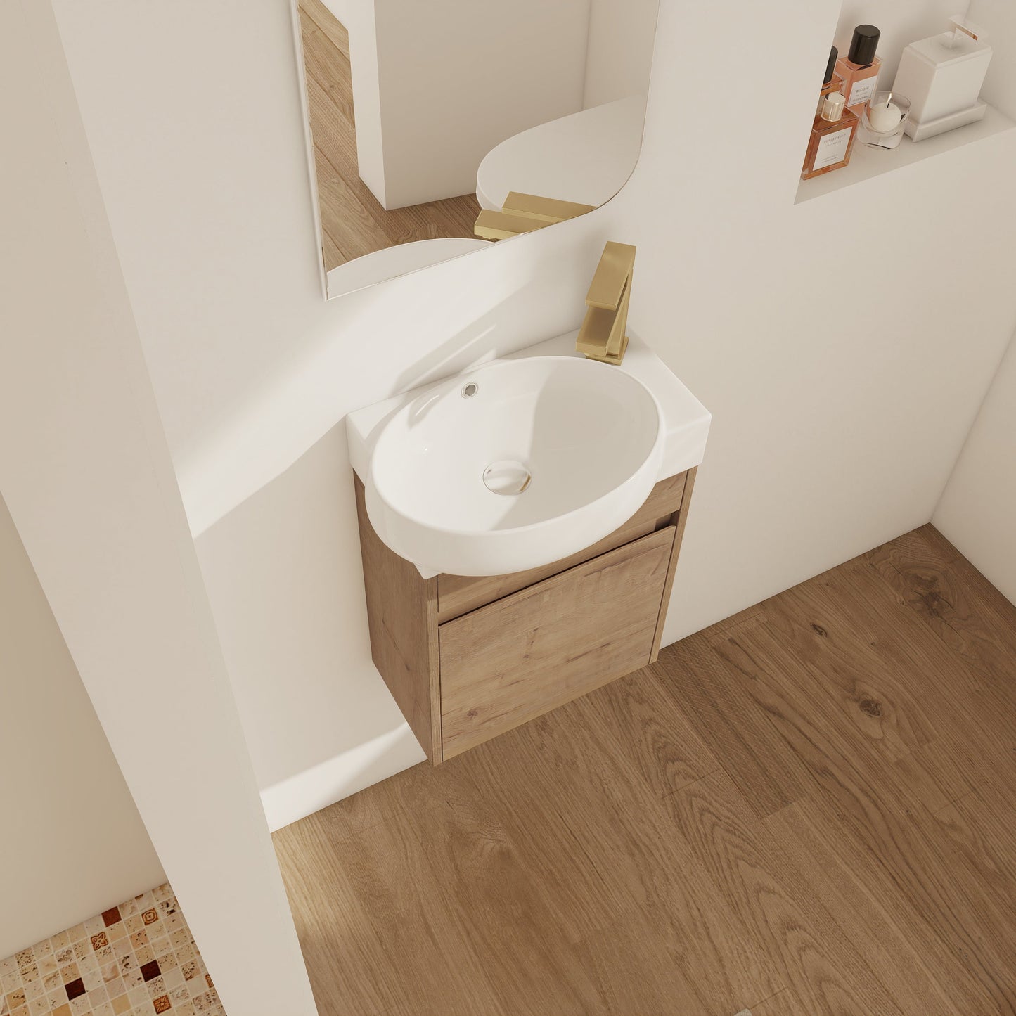 Soft Close Doors Bathroom Vanity With Sink, 16 Inch For Small Bathroom