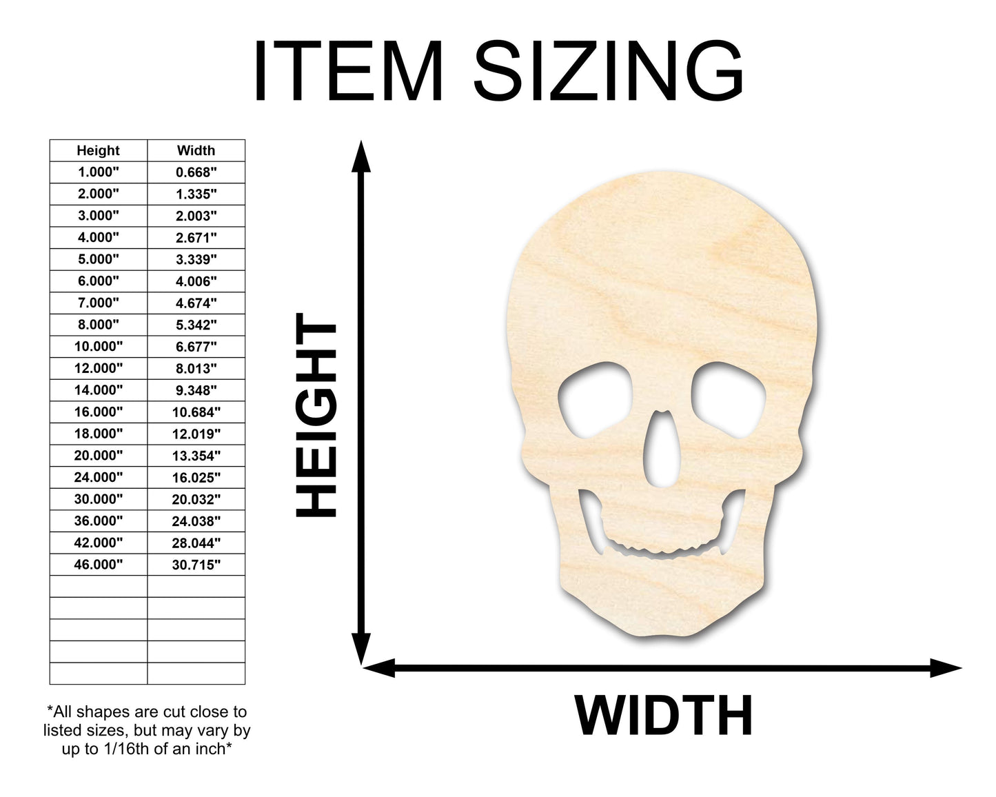 Unfinished Wood Skull Shape - Halloween - Spooky - Craft - up to 46" DIY