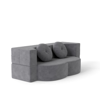 Floor Sofa Bed Corduroy Gray Convertible Sleeper Full Size 75.6 In