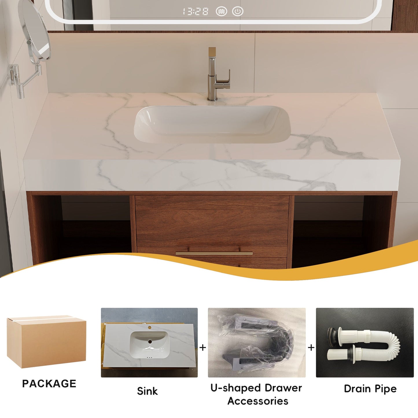 39.4 '' Floating Bathroom Vanity with Ceramic sink,Wall Mounted Vanity 2 Soft...