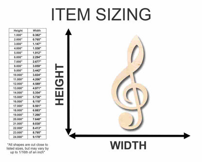 Unfinished Wood Treble Clef Shape - Music - Nursery - Craft - up to 46" DIY