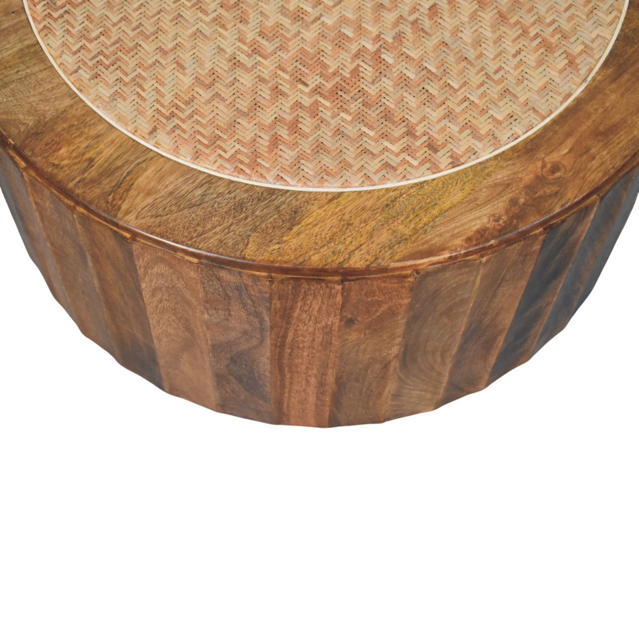 Artisan Solid Mango Wood Rivera Rattan Round Coffee Table, Brown