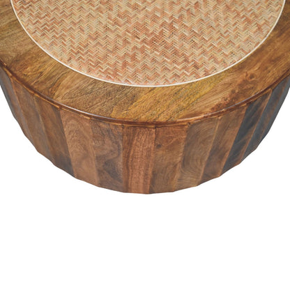 Artisan Solid Mango Wood Rivera Rattan Round Coffee Table, Brown